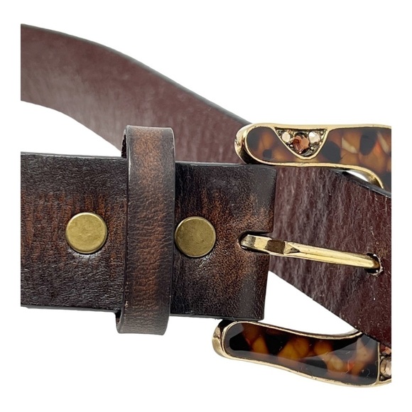 CHICO’S Belt Genuine Leather Brown Tortoiseshell Buckle & Tip, Size Small - Picture 6 of 9